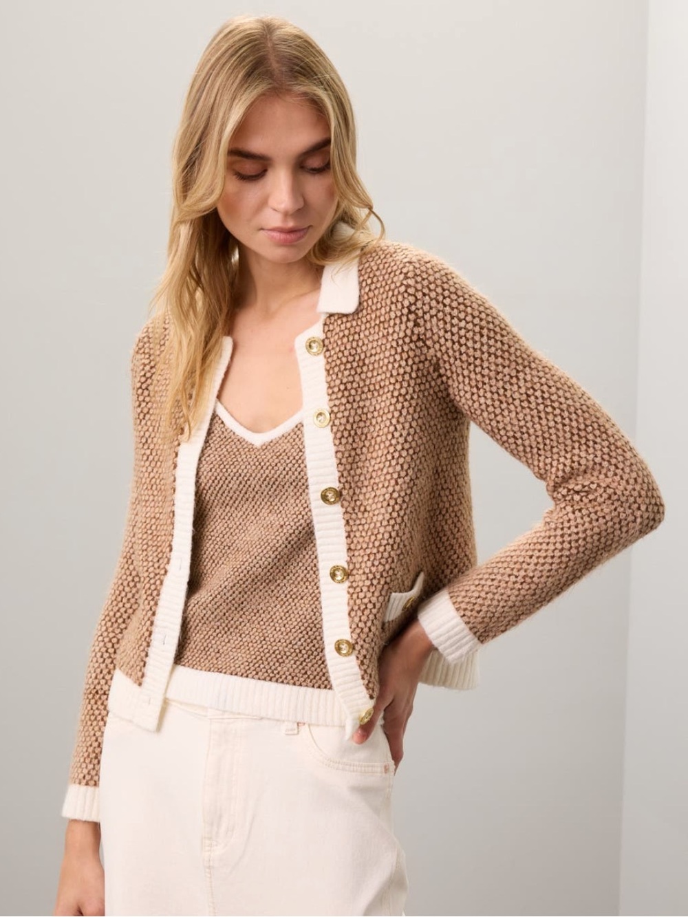 Lilly Pulitzer Beige Knit Cardigan & Tank Set with Cream Trim